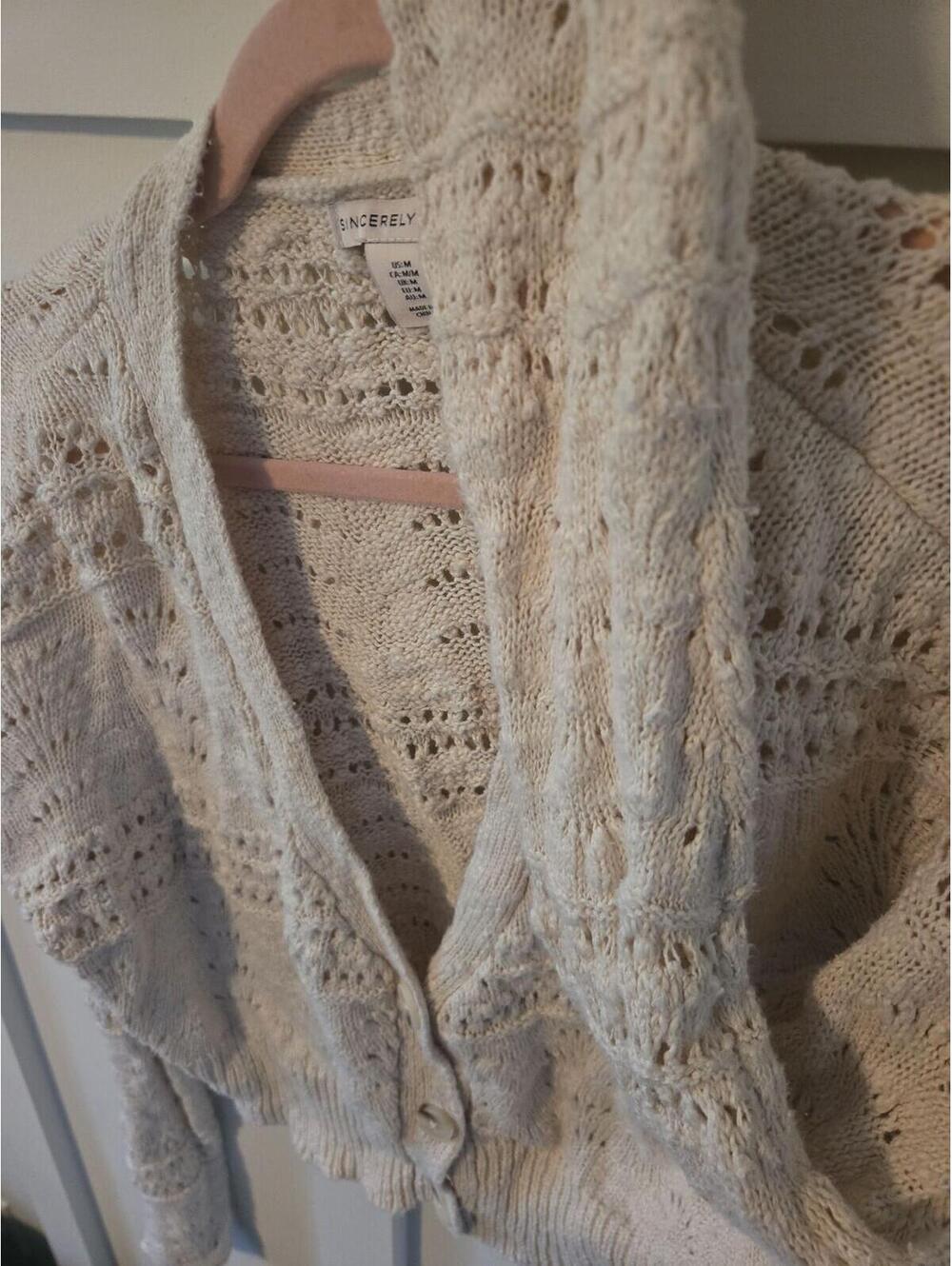 Sincerely Jules Pointelle Knit Cropped Cardigan - Cream Size M - Picture 6 of 6